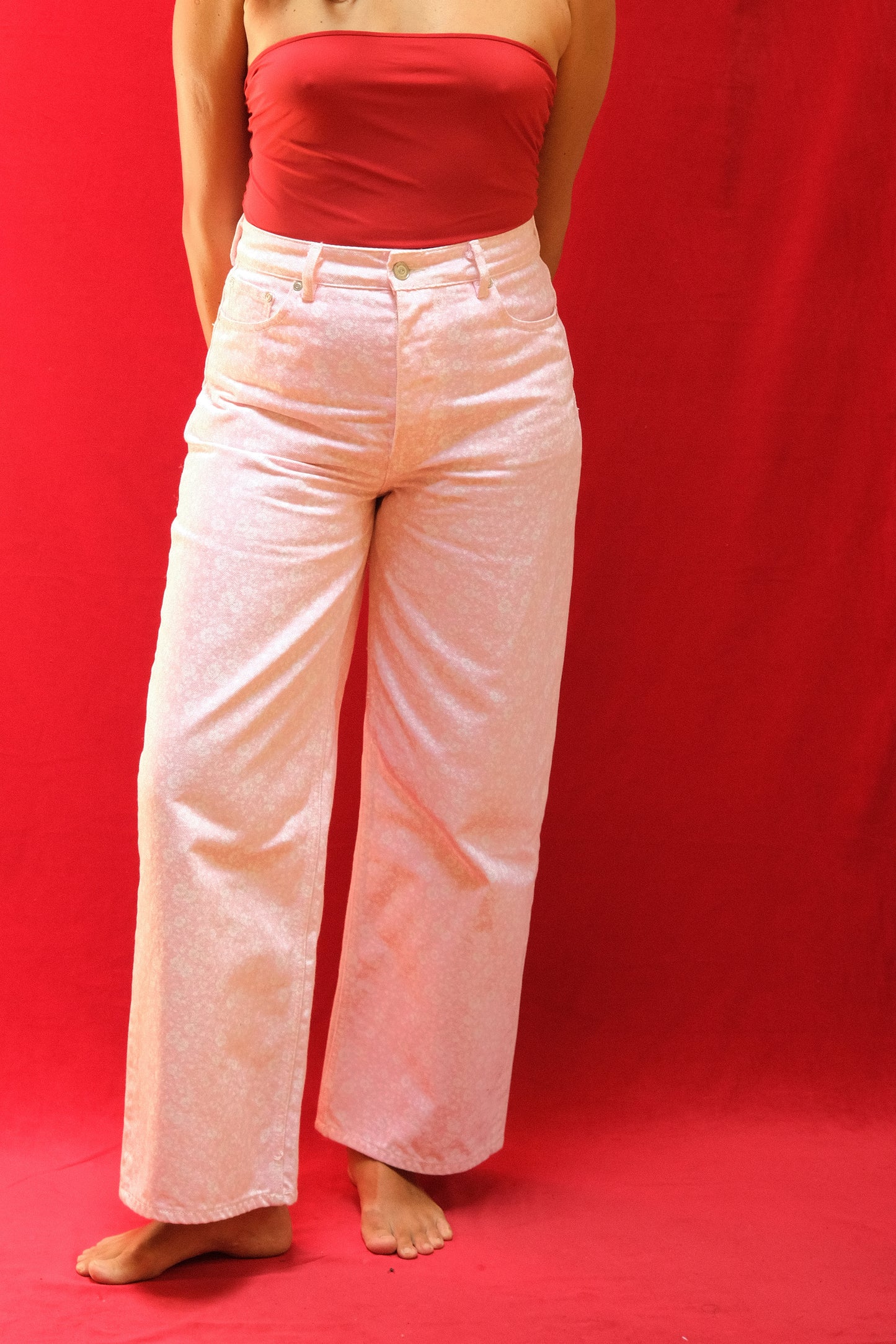 PANTALÓN PRINT DENIM ROSA GANNI